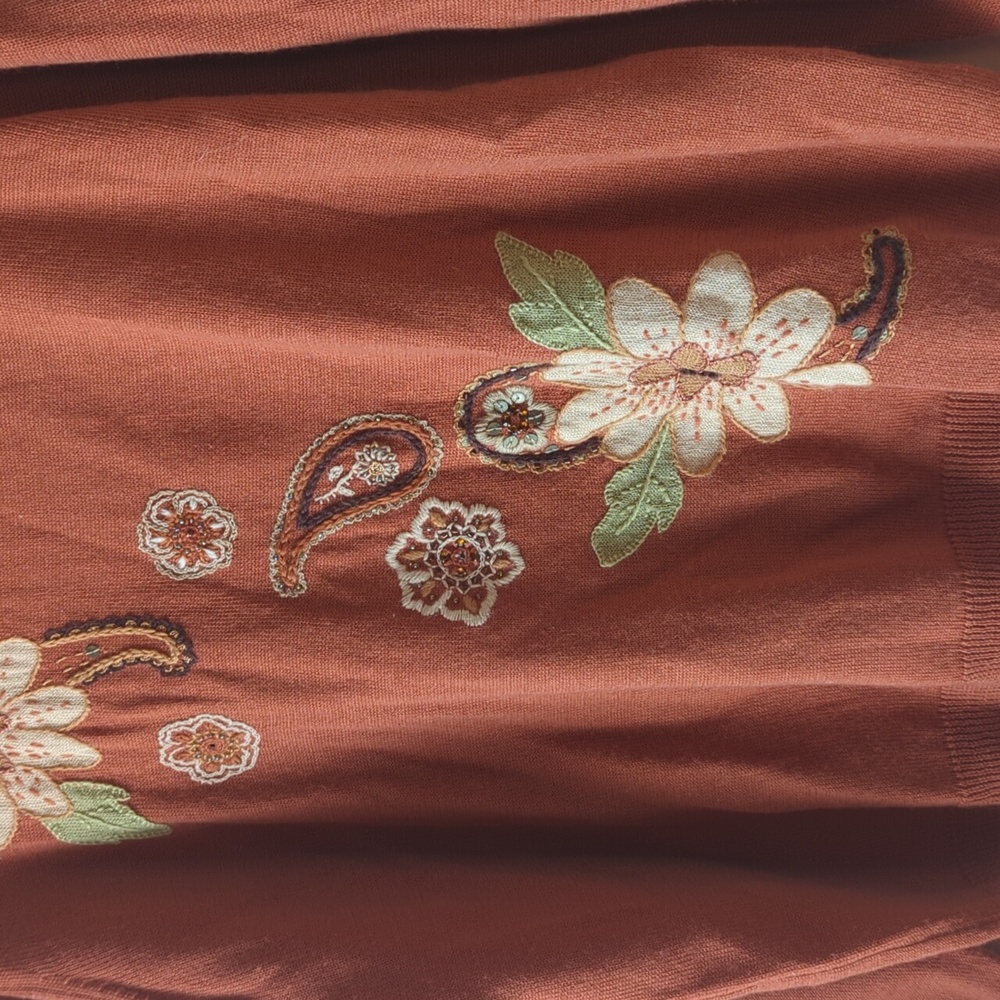 Rust Orange Sweater With Embroidery - Picture 3 of 8